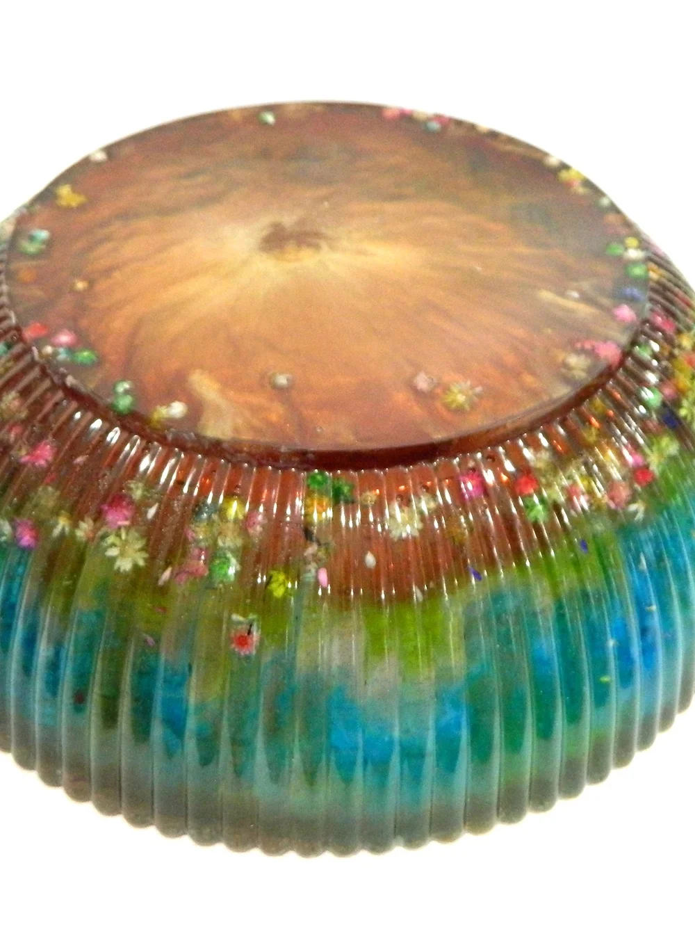 Colorful Handmade Resin Serving Bowl With Embedded Flowers And Sand